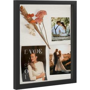 Muzilife 16x20 Shadow Box Frame in Black with MDF Wood Frame and Soft Linen Back, Large Shadow Box Display Case for Memorabilia, Photos, Flowers for Wall or Tabletop Display with 8 pins