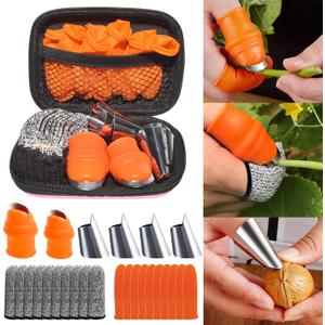 24Pcs Silicone Gardening Thumb Knife Pruner Anti-Cut Finger Cover Pruner Knife-Plants Fruit Vegetable Potted Kitchen Pickers Plant Picking Trim Harvesting Cutter Separator Garden Tool with Case