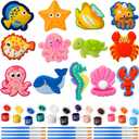 Soulchen 24 Sets Ocean Animals Painting Gifts Summer Holiday DIY Plaster Craft Kit with Cards Ocean Animal DIY Coloring Craft for Exchange Gift Birthday Party Painting Activities