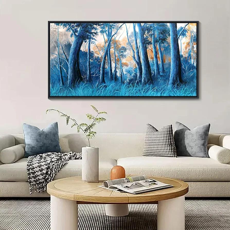 CHATYOUNG Framed Wall Art Decor - Large Size 24x48 IN Blue Dream Forest Pictures Canvas Wall Paintings Natural Landscape Artwork for Living Room Bedrom Hallway Office Room Home Decor