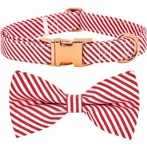 Classical Red Stripe Dog Bow Tie Dog Collar Accessory, Detachable Bowtie, Adjustable Collar for Small Medium Large Dogs (L (15 --24"))