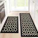 Black Boho Kitchen Rugs 2 Piece Non Slip Machine Washable Kitchen Mats for Floor 100% Polypropylene Absorbent Standing Kitchen Mat Resist Dirt Runner Rug, 20x32+20x47 Inch