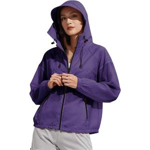 Rain Jacket Women Waterproof 2026 Casual Hooded Waterproof Running Clothes Trendy Long Sleeve Summer Hiking Windbreaker M
