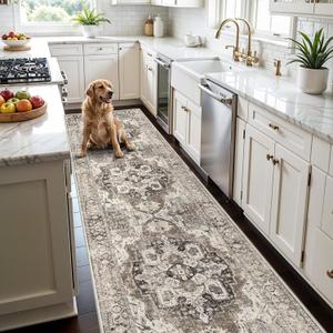 3x10 Washable Hallway Runner Rug: Soft Kitchen Rugs Non Slip Floor Runner with Rubber Backing for Living Room Bedroom Entryway Indoor Farmhouse Carpet Runners (Beige/Brown/Grey, 3x10)