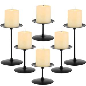 Elsjoy Set of 6 Pillar Candle Holders, Metal Pillar Candle Stand Black Candle Holders, Fireplace Candelabras Set for Home Decor, Table Centerpiece, Wedding, 3 Sizes