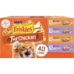 Purina Friskies Wet Cat Food Gravy Variety Pack, TurChicken Extra Gravy Chunky, Meaty Bits and Prime Filets - (Pack of 40) 5.5 oz. Cans