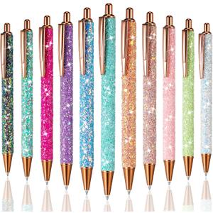 Epakh 11 Pcs Fancy Pens for Women Glitter Sparkly Pretty Metal Retractable Pens Black Ink Medium Point 1.0 mm Cute Christmas Gift for Journaling Women Girls School Office Desk(Sequin Style)
