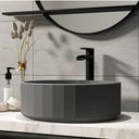 17in Bathroom Concrete Round Vessel Sink with Drainer in Black Earth / Mottled Bluish Grey / Taupe Clay