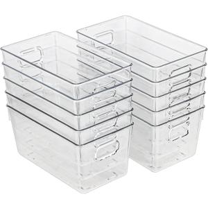 10 PACK Clear Storage Bins Clear Storage Containers for Kitchen Pantry Organization, Organizing Bins with Built in Handles, Cabinet Organizers