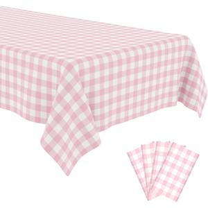 4 Pack Pink and White Checkered Tablecloth Pink Checkered Flag Tablecloth, Disposable Plastic Gingham Table Cover for Parties, Race Car Birthday Party, Birthday, Outdoor Picnic, 54  108 Inch