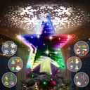 Christmas Tree Topper Star, Double Sided Tunnel Mirror 10 Inch 12 Lighting Modes, Built-in 6 Projected Patterns, 3D Glitter LED Rotating Lights for Party Holiday Xmas Decorations Gifts (Multicolour)
