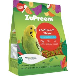 ZuPreem FruitBlend Bird Pellets, Daily Bird Food for Parakeet, Budgie, Parrotlet, Dove, Core Nutrition for Small Birds, Made in USA, Parakeet & Budgie Food (S, 2 lbs) (2 Pound (Pack of 1))