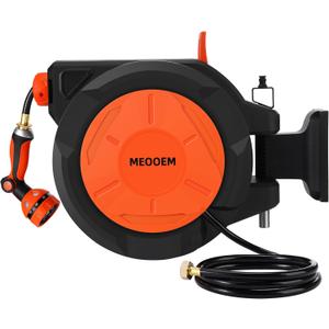 1/2 Inch 100FT Retractable Garden Hose Reel Wall Mounted,10 Patterns Nozzle & 180 Swivel Bracket, Automatic Rewind Water Hose Reel Heavy Duty for Outside, Any Length Lock (3/4" Brass Fitting)