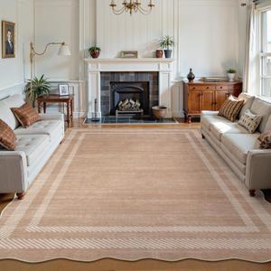 Lahome Scalloped 9x12 Area Rugs for Living Room Bedroom, Soft Washable Rugs 9x12 Ultra-Thin Non-Slip, Modern Dining Room Rug Non-Shedding Accent Carpet for Nursery Office, Mauve/Pink