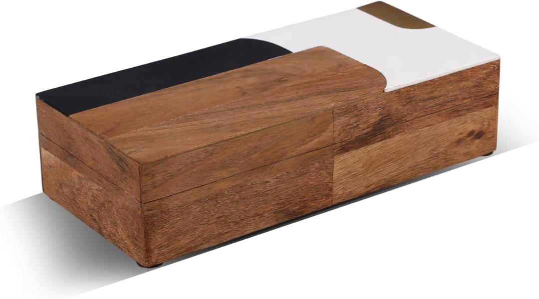 Handicrafts Home Decorative Storage Box, Keepsake Box Jewellery Organiser Abstract Wood Box, Handmade Wooden Jewelry Box with Resin & Brass Inlay, Memory Box for Home Decor, Coffee Table- 10x6x25