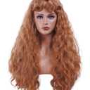Long Strawberry Blonde Wig for Women Retro Curly Wig with bangs Vintage Wig for Halloween,Daily Use