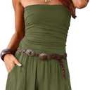AUXDIO Women Summer Casual Strapless Romper Sleeveless Off Shoulder Short Jumpsuits 2026 Beach Vacation Clothes (Green, L)