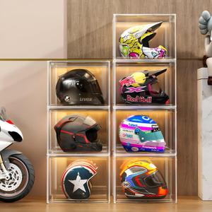 GUDEMAY Large Clear Stackable Acrylic Storage Bins with Door, Dustproof Figure Collectibles Display Case, Football & Motorcycle Helmet Showcase, Basketball, Sports Memorabilia Organizer (XL, Count, 3)
