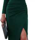 Sarin Mathews Womens One Shoulder Long Sleeve Cocktail Dresses Sexy Bodycon Ruched Wrap Split Party Formal Long Dress (Medium, Dark Green)