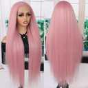 Maycaur 30 Inch Pink Hair Synthetic Lace Front Wigs with Baby Hair Light Yaki Glueless HD Lace Wigs Natural Hairline Pre-Plucked Long Straight Wigs for Black Women
