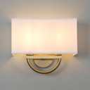 Yosoan White Fabric Cloth Boho Aged Brass Gold Wall Sconce Stairwell Fixture Light, 2-Light Indoor Hardwired Dual Vanity Wall Mount Vintage Antique Metal Base Lights Square Shade for Bedside Hallway