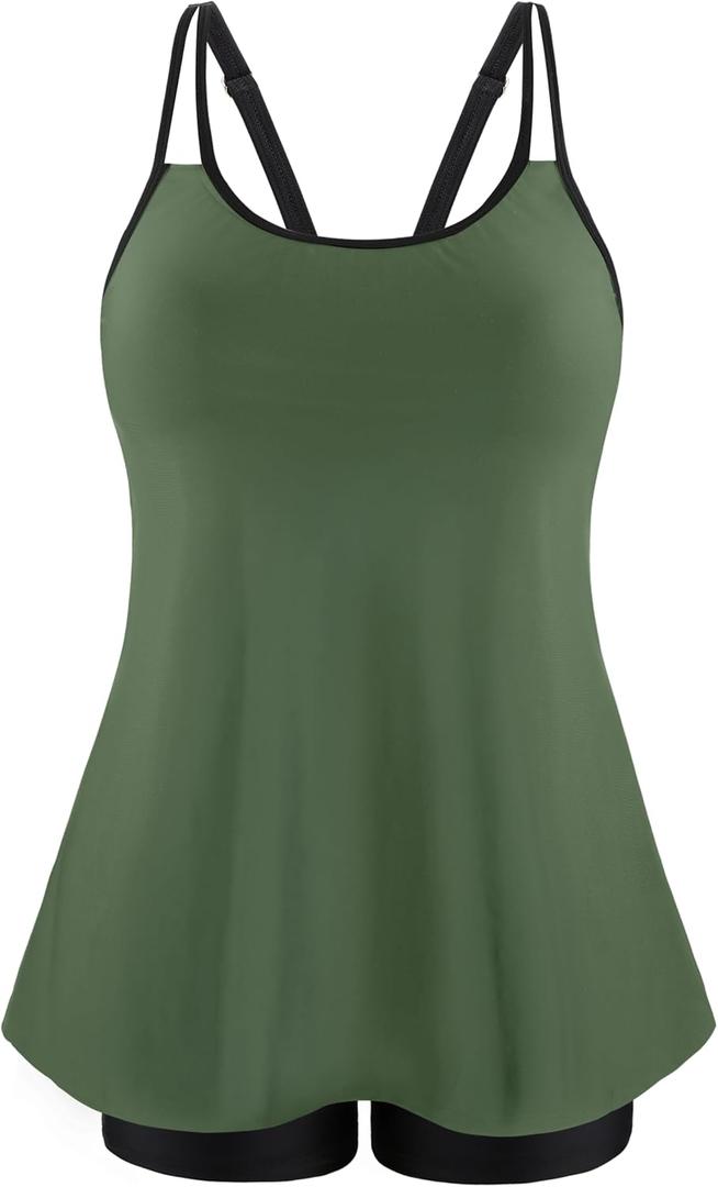 NIeyook Womens Plus Size Tankini Swimsuit Two Piece Bathing Suit Flowy Swim Tops with Boy Shorts 2025 Modest Swimwear Army Green