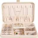 LANDICI Small Jewelry Box for Women Girls, PU Leather Travel Jewelry Case, Portable Jewelry Organizer Storage Holder Display for Ring Earrings Necklace Bracelet Brooch Men Kids Gift, Apricot