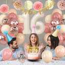 16th Birthday Decorations Retro Blush Pink Sweet 16 Girls Birthday Balloons Happy 16th Banner Cake Toppers Rose Gold Number 1 6 Balloon Pom Poms for 16 Year Old Bday Party Decoration Supplies