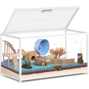 Large Metal Hamster Cage - Chew Proof Syrian Hamster Cage & Habitat with Acrylic Panels, Top Open, Breathable, Big Hamster House for Gerbils, Guinea Pigs, 40.5 x 20.4 x 22 Inch, White