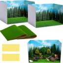 codree 4 Pcs Jungle Style Diorama Box and Fake Grass Decor, Rainforest Diorama Supplies Project Box Set, Cardboard Diorama Kit & Artificial Grass with Double Sided Tapes for DIY Crafts Toys Dollhouse