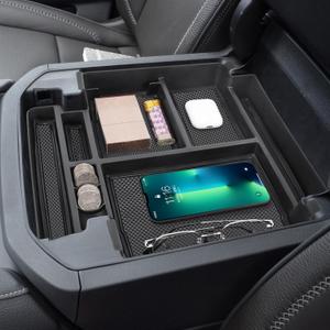 Center Console Organizer Tray Compatible with 2021 2022 2023 2024 2025 GMC YuKon Denali, Chevy Suburban/Tahoe Armrest Storage Box Interior Accessories (Fit for Power-Sliding Console ONLY)