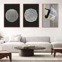 Large Framed Wood grain color Neutral Abstract Wall Art for Living Room, 3 Piece Boho Canvas Prints Paintings Artwork for Walls, Minimalist Geometric Pictures for Hallway Office Wall Decor 24x32 In