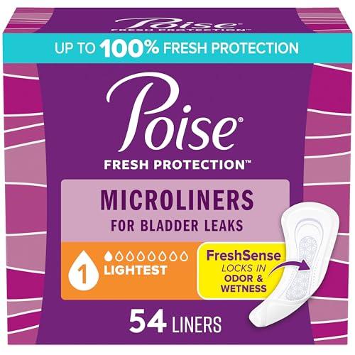 Poise Daily Microliners, Incontinence Panty Liners for Bladder Leaks, 1 Drop Lightest Absorbency, Regular, 54 Count of Pantiliners, 3 Pack 