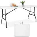 Pollilar Folding Table 6FT HDPE 6 Foot Foldable Table Portable Banquet Surface Fold-in-Half Desk Utility for Working Meeting Parties, Picnic, Camping, Weddings, Catering, Garden Dining-White