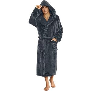 U2SKIIN Mens Hooded Robe, Plush Robes for Men Long Fleece Bathrobe (Large-X-Large)