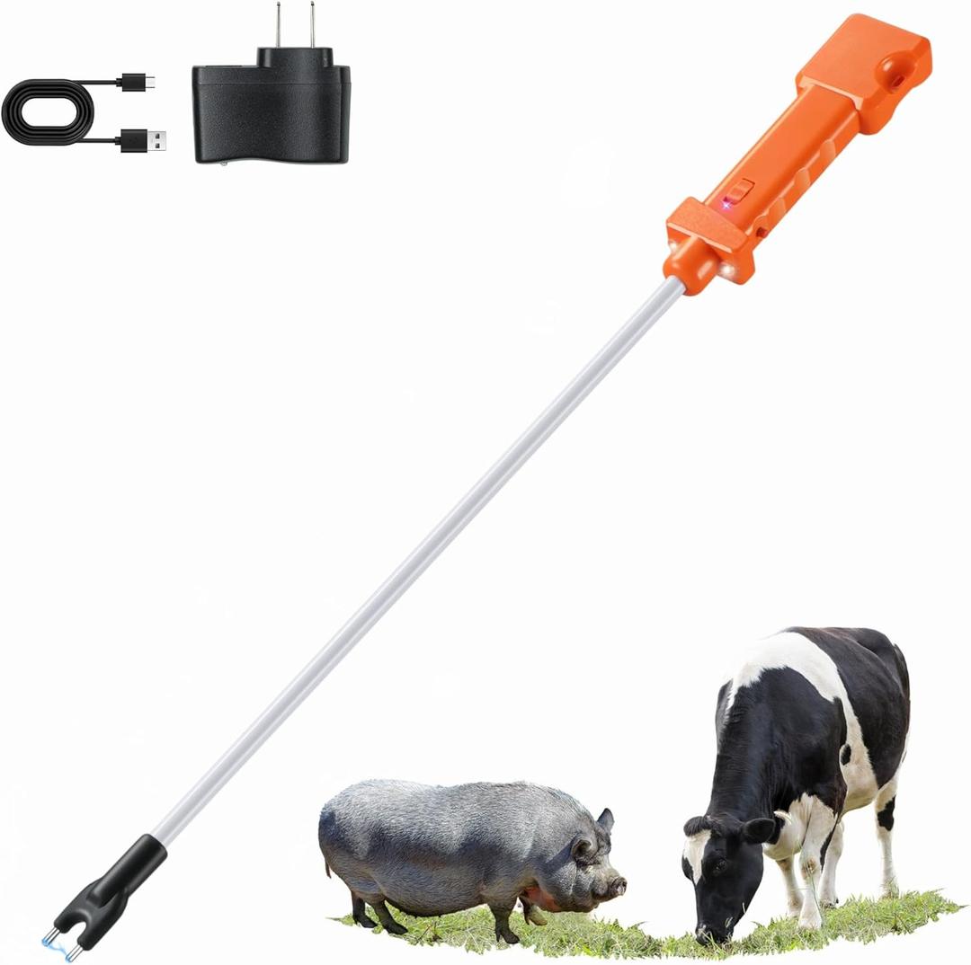 Cattle Prod, Rechargeable Electric Livestock Prod with 2 LED Lights, Waterproof Animal Prod for Livestock Management and Farm Ranch Herding, Cattle Prod with Flexible Shaft for Cows, Hogs, Dogs, Goats