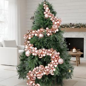 9.8 Ft Christmas Ball Garland Ornaments Bauble Garland Glitter Shatterproof Christmas Tree Ball Ornaments for Xmas Party Supplies Home Indoor Outdoor Decoration(Rose Gold)