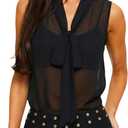 Prettywear Sheer Sleeveless Blouses for Women 2026 See Through Chiffon Sexy Going Out Party Club Tops Button Bow Tie Shirts (Black, S)