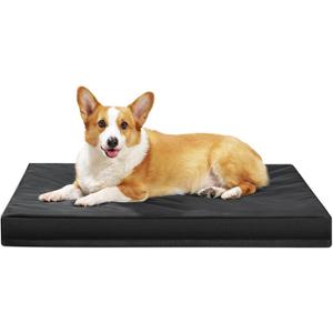 Indestructible Dog Beds for Large Dogs, Orthopedic Memory Foam Pet Bed with Oxford Fabric, Waterproof Outdoor Dog Bed for Kennel with Washable Cover and Non-Slip Bottom, 36''x27'', Black