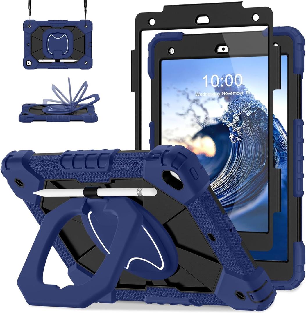 Case for iPad 9th/8th/7th Generation 10.2 Inch iPad Case 9th Generation with Screen Protector/Rotate Stand/Pen Holder,Military Grade Shockproof i Pad 9th/8th/7th Gen Cases,Navy Black