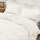 Andency Ivory Ruffle Duvet Cover Queen(90x90Inch), 3 Pieces Soft Washed Polyester Vintage Shabby Chic Farmhouse Ruffled Duvet Cover Set with Zipper Closure & Corner Ties