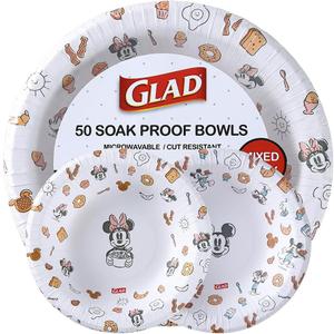 Glad for Kids Disney Mickey and Friends Disposable Paper Bowls - Mixed Pack Minnie Mouse Designs - Kid-Friendly Snack Bowl for Everyday Use, 16 oz - 50 Count (White)