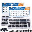 1130PCS Set Screws, 32 Sizes Metric & SAE Set Screw Assortment Kit, Allen Head Socket Hex Grub Screws for Bathroom Fixtures, Door Handles, Alloy Steel Black (M3-M8, 1/8"-40 to 5/16"-18)