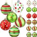 Liliful 12 Pcs 2.4 Inch Christmas Ball Ornaments Glittering Plastic Hanging Decorations Elf Balls Swirl Candy Cane Peppermint Red and Green Christmas Tree Pendants for Xmas Tree Decoration