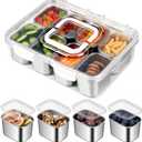 Snackle Box Container, Stainless Steel Divided Serving Tray with Lid and Handle, 8 Compartment Portable Snack Platters - Clear Storage Organizer for Fruit Candy Nuts Veggie - Perfect for Travel Party