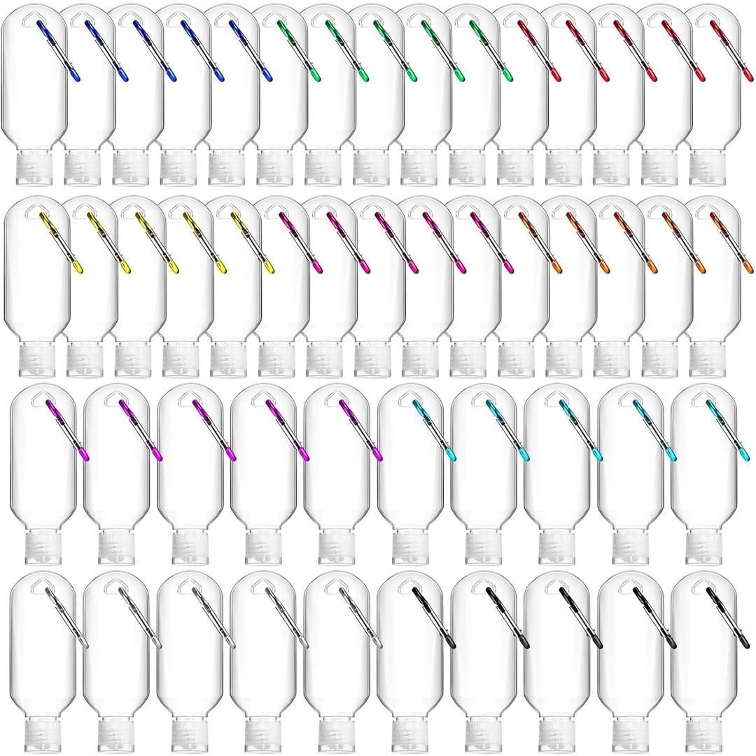 50 Pcs Traveling Bottles with Keychain 2oz Clear Plastic Hand Sanitizer Holder Keychain Empty Refillable Liquid Packing Container Squeeze Plastic Bottle with Lid,Rectangle