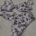 SHENHE Women's Underwire 2 Piece Swimsuits Floral High Cut Bikini Set Bathing Suit (XS, Black and White)