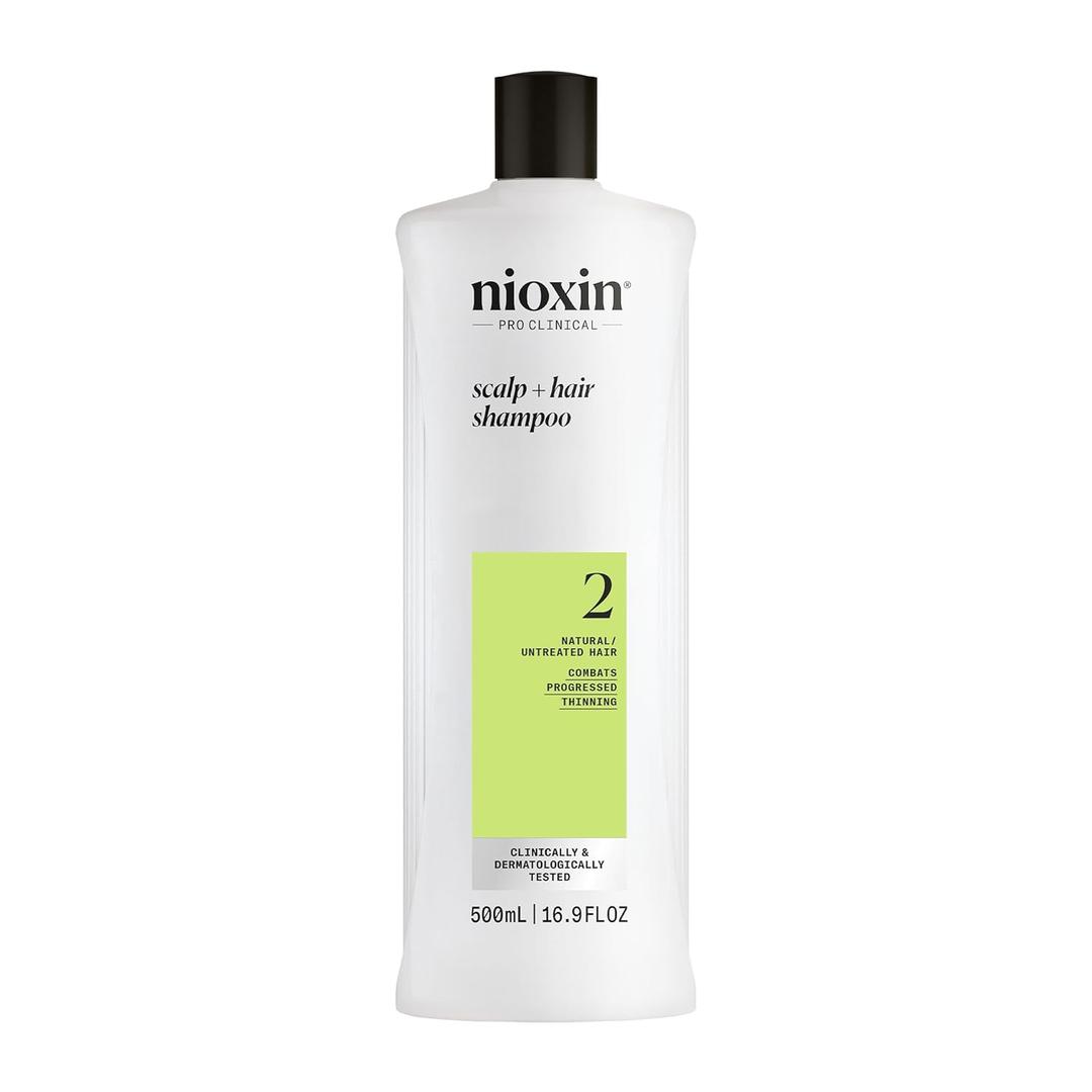 Nioxin System 2 Scalp + Hair Thickening Shampoo for Natural Hair with Progressed Thinning | Cleanse & Boost Hair Density with Niacinamide & Biotin, 500ml