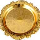 Round Decorative Tray 7.9in Metal Dessert Plates Vintage Coffee Table Tray for Snacks Fruit Gold