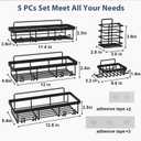 Liuoud 5 Pack Shower Caddy Organizer Rack Shelf for Inside Shower, Adhesive Bathroom Wall Storage Basket Rustproof Stainless Steel Shampoo Holder, Bathroom Accessory Decor Set, Black.